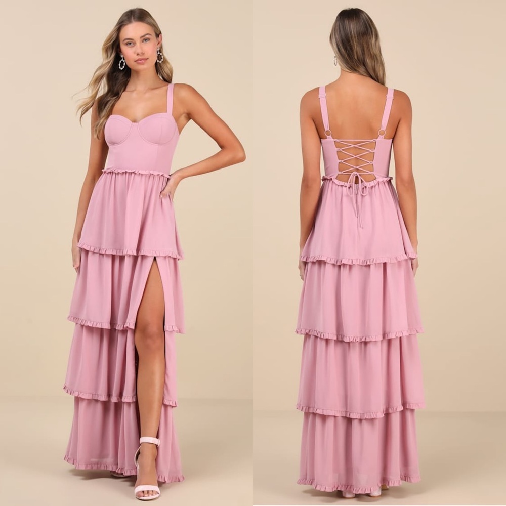 NWT‎ LULUS Sweetheart Neck Bustier Corset Back Ruffle Tiered Fairycore Dress 1X